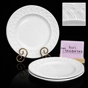 Pier 1 BASKET RELIEF Quadrifoglio White Italy Earthenware Salad Plate Set 3